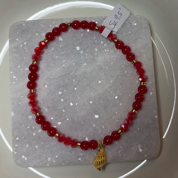 *SOLD* L22 Anklet Red AB Crystal & Glass Stretchy Ankle Bracelet - Picture 8 of 10